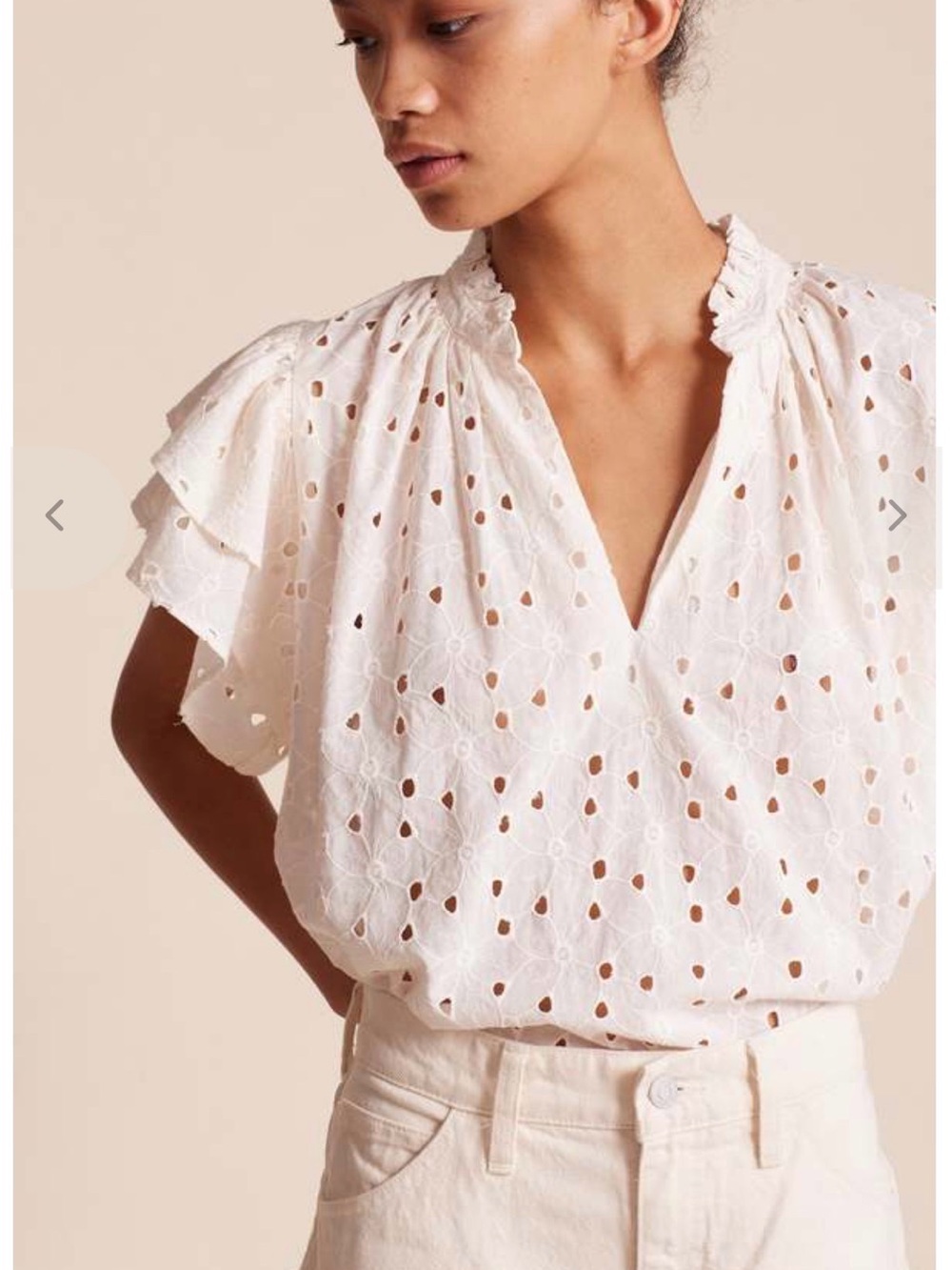 Trovata Birds of Paradis Daisy Eyelet Clover blouse, sz L